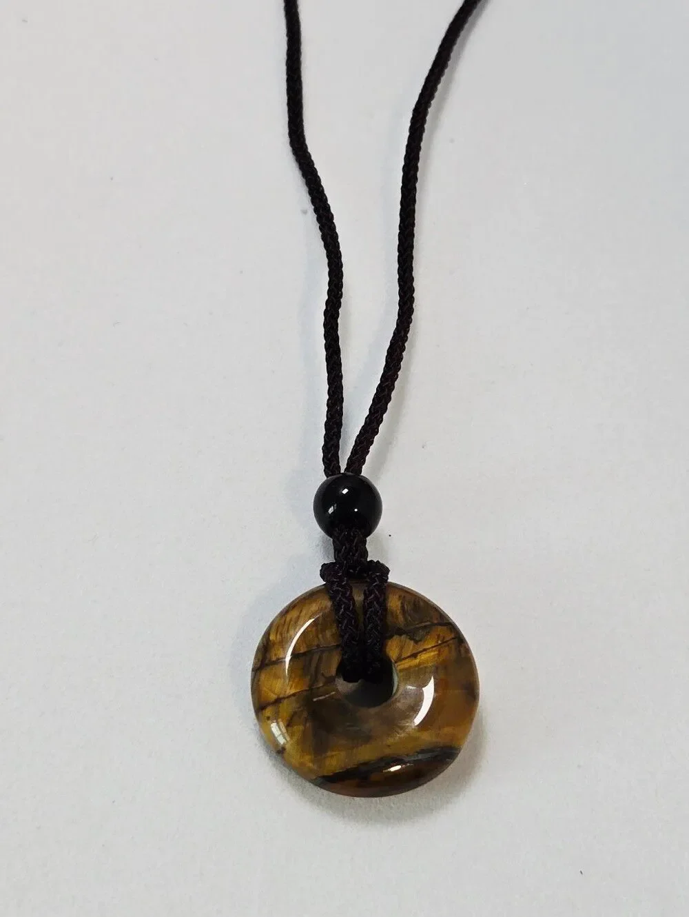 Golden Tiger Eye Donut Pendant Necklace Earthy Boho Pi Stone Jewelry Crystals